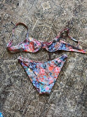 Kulani Kinis Floral Multicolor Bikini - Pink, Blue, Orange